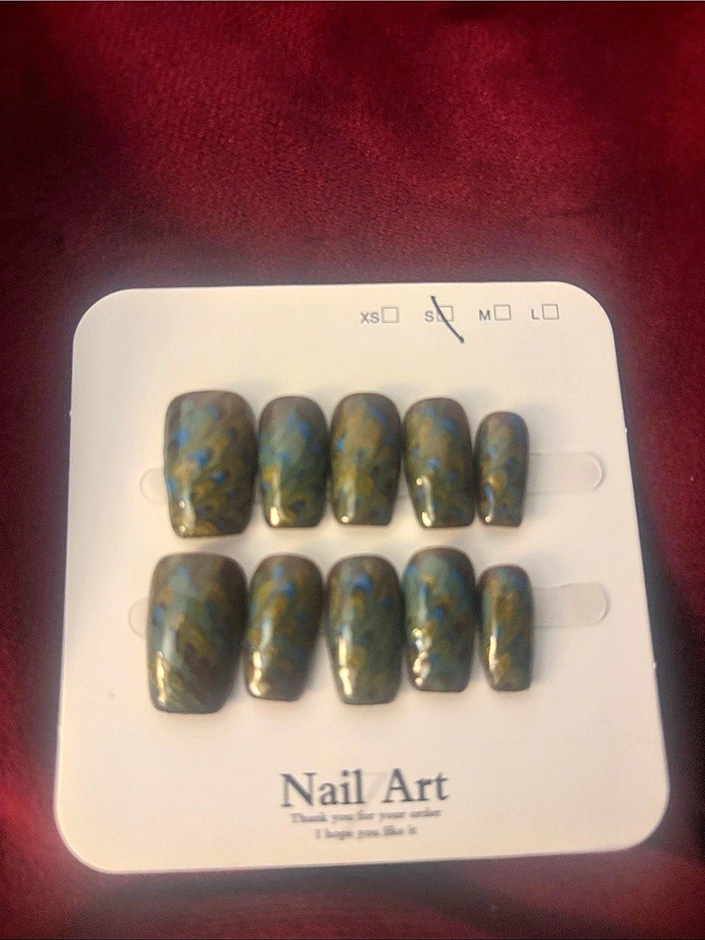 Abstract Green & Brown Press-On Nails Size Medium NWT